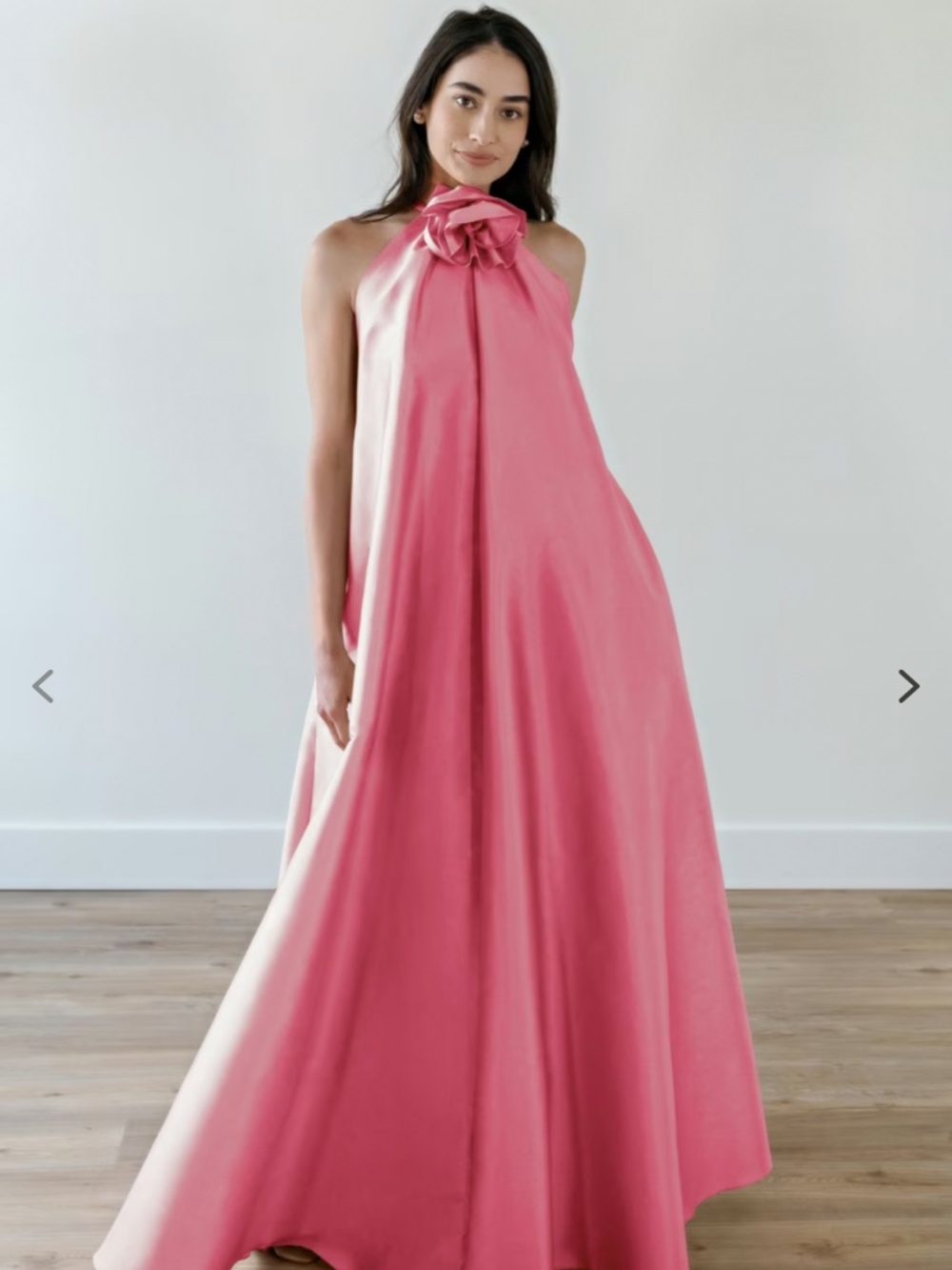 Elegant Pink Halter Gown with Rosette Neck